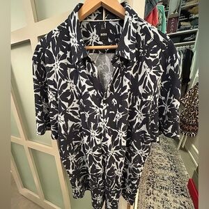 Boss Men's Monochrome Floral Button Down Shirt